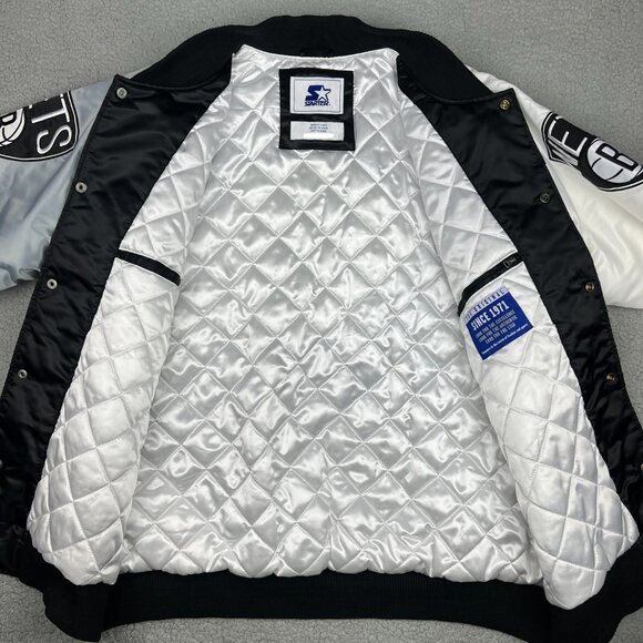 Brooklyn Nets Varsity Jacket Mens 3XL XXXL Black Satin Snap Starter G-III NBA - Picture 4 of 11